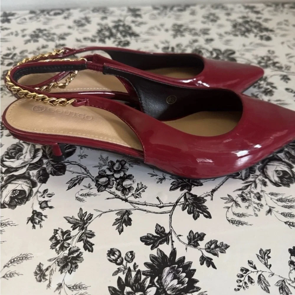 Coutgo Chic Burgundy Slingback Heels
